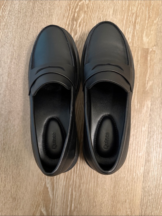 Quince Shoes - Quince Women’s Black Leather Penny Loafers - Smooth Slip-On Dress Shoes
